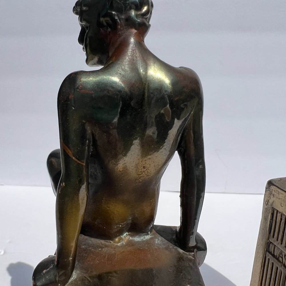 Bronze Bookends Nude Man Woman Art Nouveau Sculpture Circa 1916 “Classic Art” - Picture 16 of 16